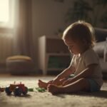 Criança brincando de forma tranquila em ambiente acolhedor